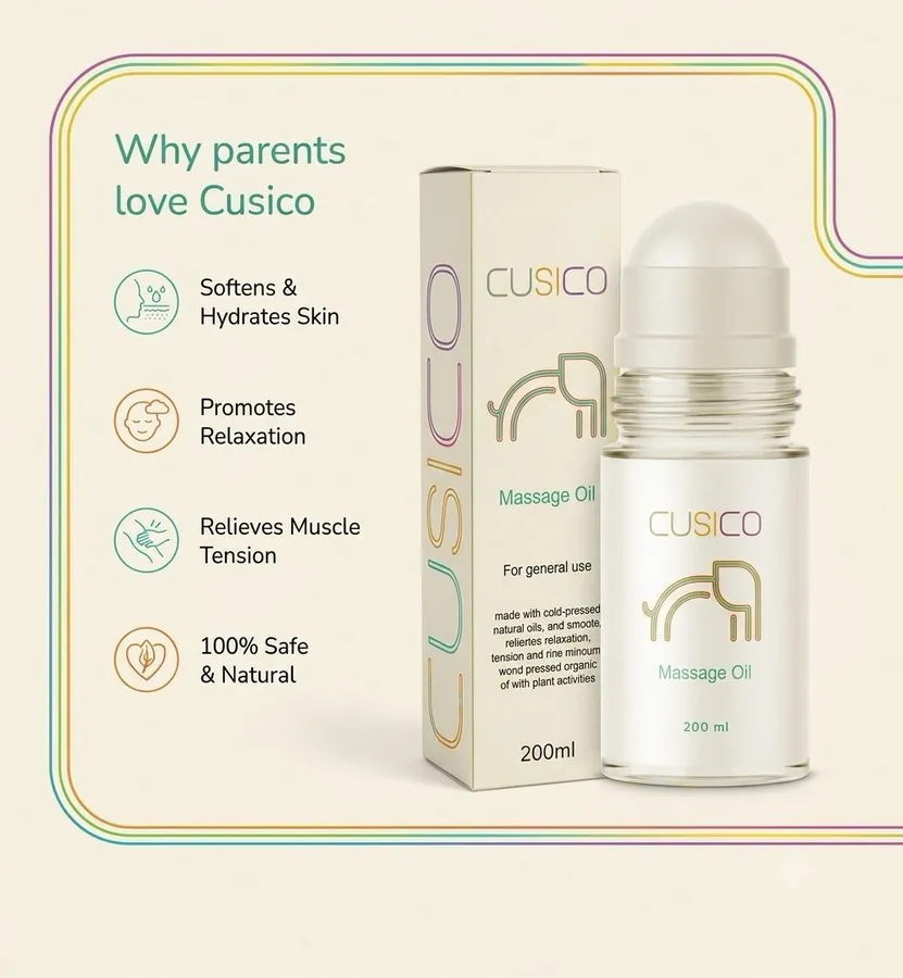 Why parents love Cusico: softens and hydrates skin, promotes relaxation, relieves muscle tension, 100% safe and natural